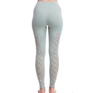 NWT LA Society SAGE GREEN Leggings Sleek Fit High Waisted Wirh Mesh And Strings